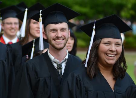 Ben Haws, media communications major, walks with the largest graduating class in Union's history during the processional to Spring Graduation. - Photo by Jacob Moore