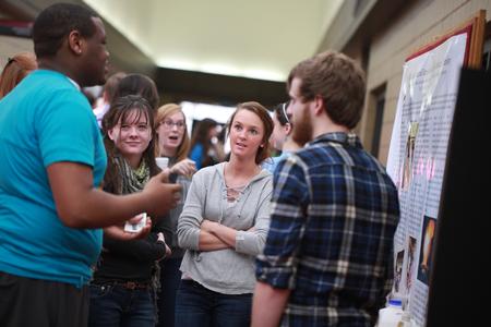 Students mingle in front of booths at the Student Organization Fair. This fair is held so that students can get a feel for what organizations they might be interested in joining.  - Photo by Kristi McMurry Woody