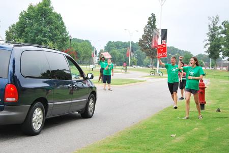 Life Group leaders welcome new students and their families to campus on move-in day.  - Photo by Anne Richoux