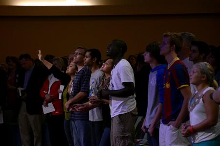 New students and their families worship together in the G.M. Savage Memorial Chapel at the conclusion of move-in day. - Photo by Anne Richoux