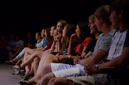 Students laugh as Focus leaders performs skits and songs during the Focus Show. - Photo by Anne Richoux