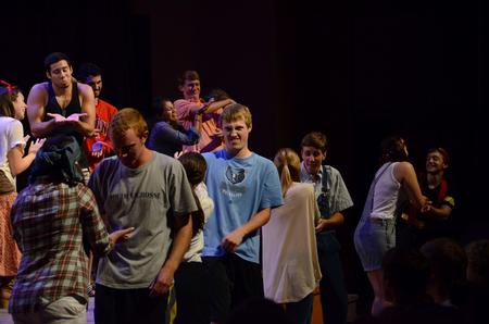 Focus Leaders carry on the tradition of acting out motions to the song "Butterfly Kisses" at the end of the Focus Show. - Photo by Anne Richoux