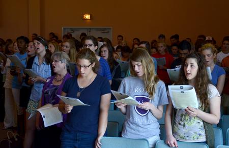 Students, faculty and staff sing during convocation, which was held in the G.M. Savage Memorial Chapel. - Photo by Jacob Moore