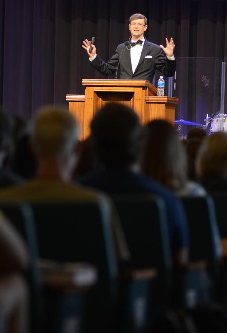 Greg Thornbury, president of The King's College in New York and former dean of theology at Union University, speaks to students in chapel about trusting God with their fears. - Photo by Amanda Rohde