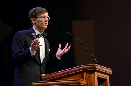 Greg Thornbury, president of The King's College in New York, speaks on the importance of having faith and standing firm in that faith. - Photo by Anne Richoux