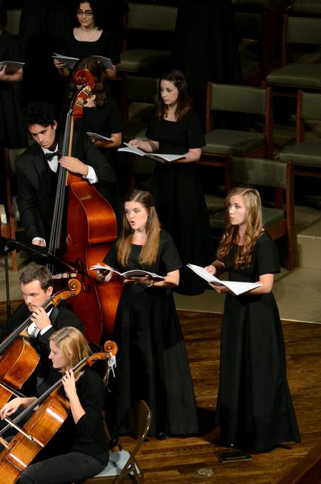 Elizabeth Vaughn and Kelsey McFarland perform a duet during a concert at First Baptist Church. - Photo by Anne Richoux