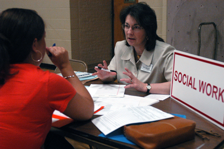 Social Work department chair Mary Anne Poe advises incoming students during The Spring Thing Weekend. - Photo by Jonathan Blair