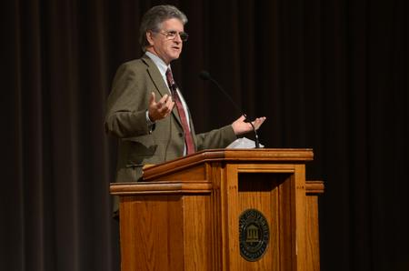 Philip Jenkins, professor of history at Baylor University, presents as the featured speaker at the 17th annual Carls-Schwerdfeger History Lecture Series. - Photo by Matt McDaniel