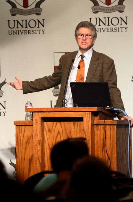 Dr. Philip Jenkins, distinguished professor of history at Baylor University, speaks about church history at the annual Carls-Schwerdfeger History Lecture. - Photo by Amanda Rohde