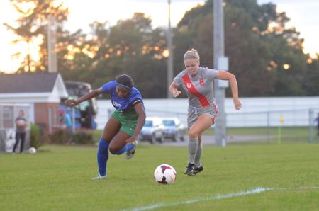 Lady Bulldog Alex Taylor, junior chemistry major, races to the ball during a game against the University of West Florida. - Photo by Amanda Rohde