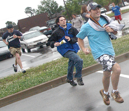 Josh Howerton (left) and Wes Calvert (behind Josh) lead the charge from Watters at the start of the Watters Amazing Race.
 - Photo by Jonathan Blair