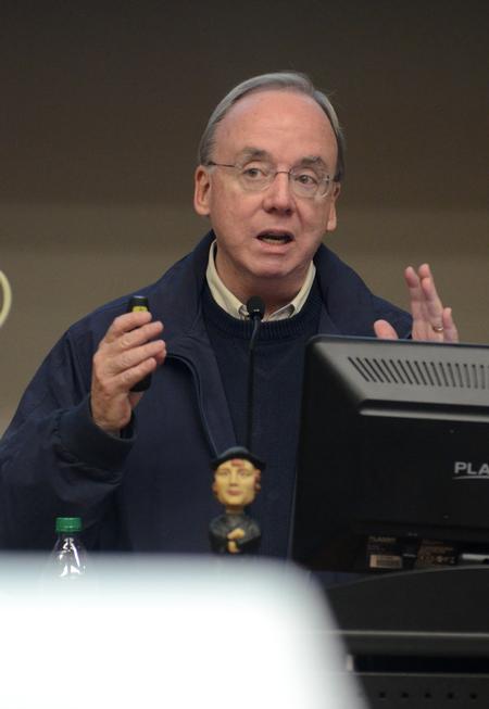 David S. Dockery, president of the university, speaks to students during a senate meeting.  - Photo by Amanda Rohde