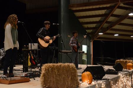 Amy McDonald, sophomore music education maor, Jesse Joyner, senior music major, and Andrew Pearson, senior Christian studies major, perform at the Casey Jones Hullabaloo hosted by the Student Activities Council.  - Photo by Anne Richoux