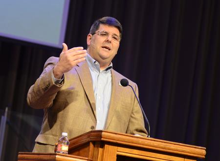 Charles Fowler, senior pastor of Germantown Baptist Church speaks during chapel. - Photo by Jacob Moore