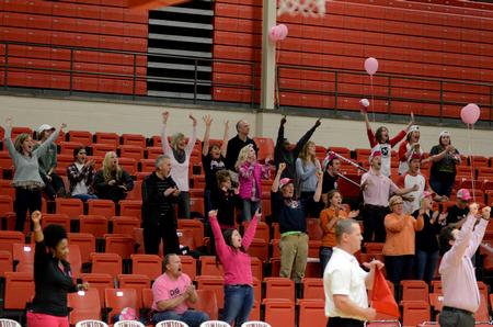 The crowd celebrates as the Lady Bulldogs score their final point against Trevecca Nazarene University at the Fred DeLay Gymnasium. Union won 3-2.  - Photo by Anne Richoux