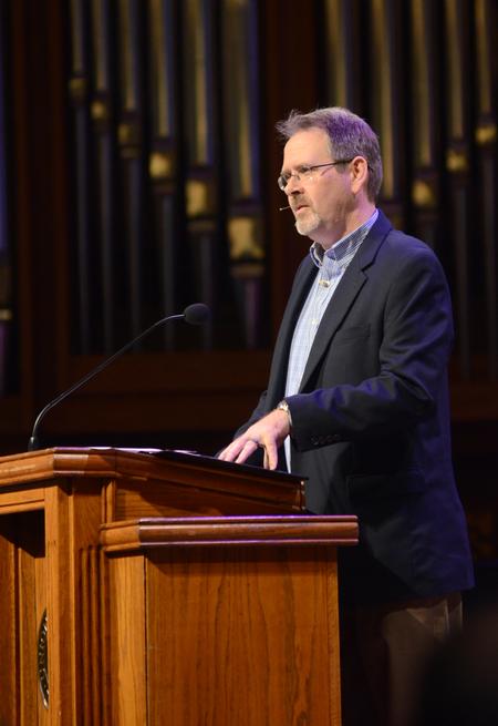 John Netland, dean of the College of Arts and Sciences, speaks in chapel on Job 42:3 in his message titled "Counsel Without Knowledge." - Photo by Amanda Rohde