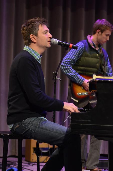 Travis Cottrell, worship pastor at Englewood Baptist Church, leads students and faculty in a time of worship and praise in chapel. - Photo by Amanda Rohde