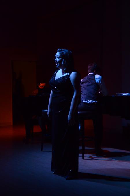 Holly Jackson, junior vocal performance major, performs "I Get a Kick Out of You" at the Opera Workshop. - Photo by Amanda Rohde