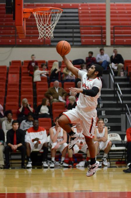 Bulldog Roy Bullock goes up for a layup during a game against Concordia College in the Fred DeLay Gymnasium. The Bulldogs won 88-79.  - Photo by Anne Richoux