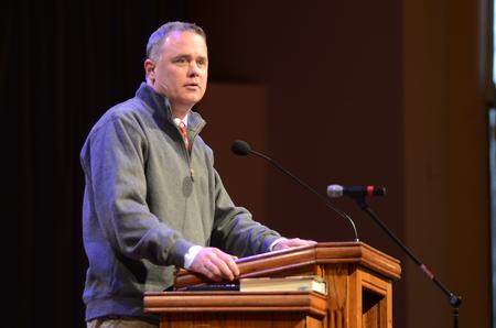 Todd Brady, vice president for university ministries, speaks about distractions from our walk with God in chapel. - Photo by Matt McDaniel