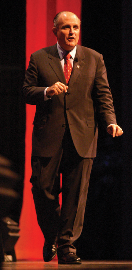 The Honorable Rudolph Guiliani speaks at the 2003 Scholarship Banquet. - Photo by Jonathan Blair
