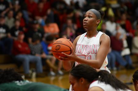 DeAnna Thompson, junior physical education and health major, shoots a free throw during the Lady Bulldogs game against the Delta State Lady University Lady Statesmen during homecoming weekend. - Photo by Matt McDaniel