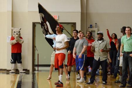 Students cheer as the Bulldogs score against Delta State during the homecoming game.  - Photo by Anne Richoux