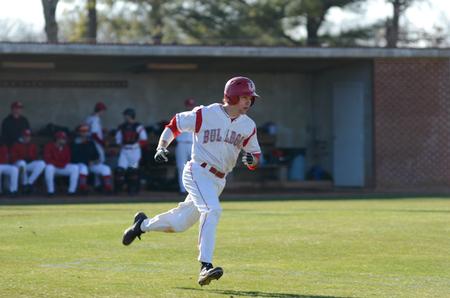 Bulldog Caleb Warnimont runs to first base during a game against Southern Arkansas University.  - Photo by Anne Richoux