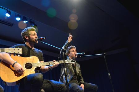 Alan Powell and Caleb Grimm, members of Nashville-based band Anthem Lights perform at the spring concert in the G.M. Savage Memorial Chapel. - Photo by Amanda Rohde