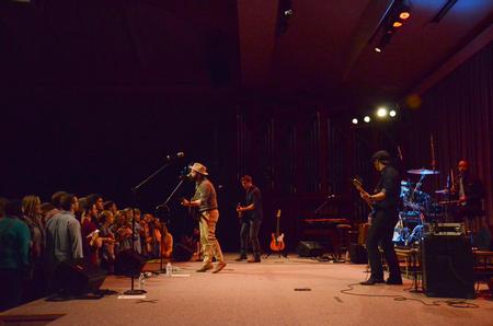 Drew Holcomb and the Neighbors, a Nashville, Tenn. group, performs in the G.M. Savage Memorial Chapel during the SAC spring concert.  - Photo by MiKalla Cotton