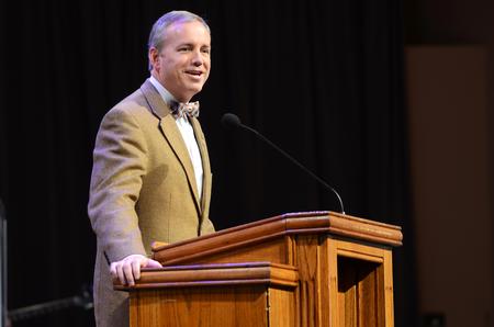 Samuel W. "Dub" Oliver, president-elect of the university, opens chapel by thanking the Union students for embracing him as the new president. - Photo by Matt McDaniel