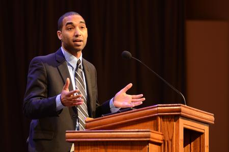 Matthew Marshall, director of student success, talks about trusting God in our lives during chapel. - Photo by Matt McDaniel