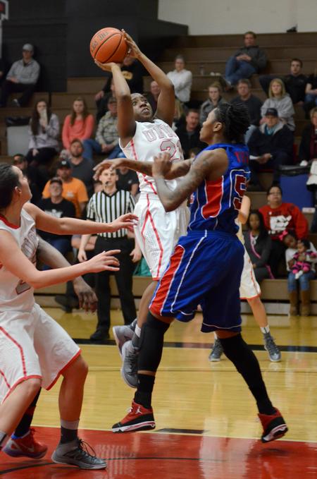 Lady Bulldog Christina Coney goes up for a shot during a game against Bluefield College. Union won 100-58.  - Photo by Anne Richoux