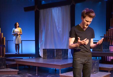 William Burke, senior music theory major, and Elizabel Sartin, freshman music performance major, portray the characters Hamlet and Ophelia in the upcoming production of "Hamlet." - Photo by Amanda Rohde