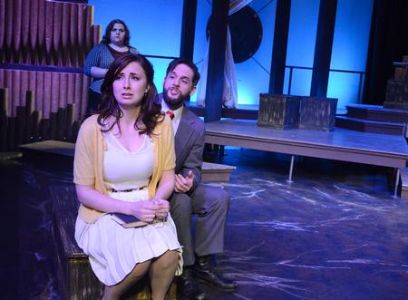 Caitie Vance, junior theatre and speech major, Elizabel Sartin, freshman music performance major, and Jay Griffith, senior English and French major, perform a scene from Shakespeare's "Hamlet." - Photo by Amanda Rohde