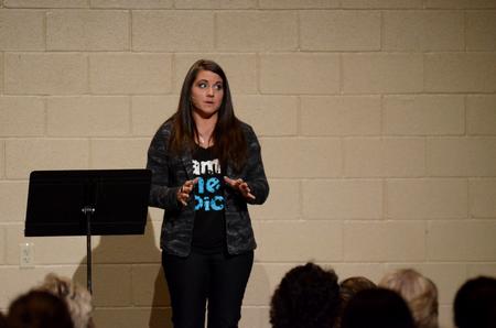 Nicole Bromley, the founder and director of OneVOICE Enterprises, speaks to students about during the annual Finding You at the U event  in the Bowld Student Commons.  - Photo by Anne Richoux