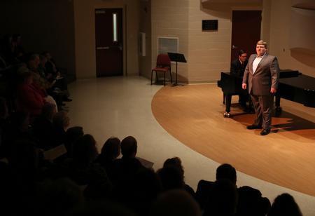 Adam Stanford, senior church music major, sings to a packed audience at his senior recital in the Hartley Recital Hall. - Photo by Amanda Rohde