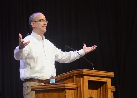 George Guthrie, Benjamin W. Perry Professor of Bible, speaks from Isaiah 6:1-8 in his message "Transition and Life Mission" in chapel. - Photo by Amanda Rohde