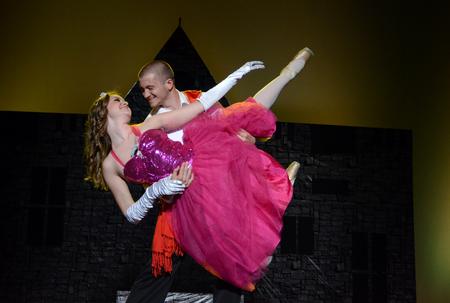 Mary Kate Crump, freshman exercise major, performs with Andrew Blackard, junior physical education and health major, during Kappa Delta's performance at the 17th annual Variety Show. - Photo by Jacob Moore