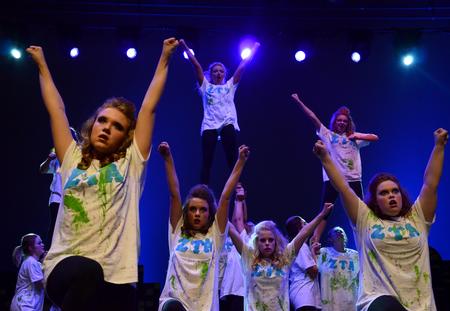 Members of Zeta Tau Alpha perform as super humans exposed to toxic chemicals during the 17th annual Variety Show. - Photo by Jacob Moore