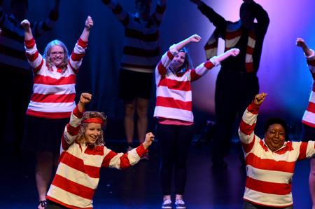 Student Activities Council members perform at the end of the 17th annual Variety Show. - Photo by Anne Richoux