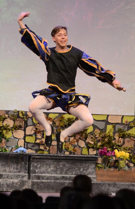 Garyn McIntyre, freshman theatre major, performs a musical number during the Union University Players' Cinderella. - Photo by Jacob Moore