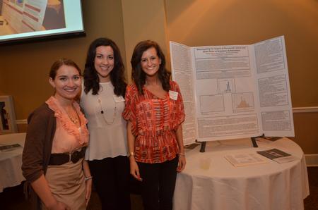 Union Psychology students Kelsey McFarland, Rachel Robbins and Katelyn Morris  stand by their research on Perceived Control and birth order. - Photo by Morris Abernathy