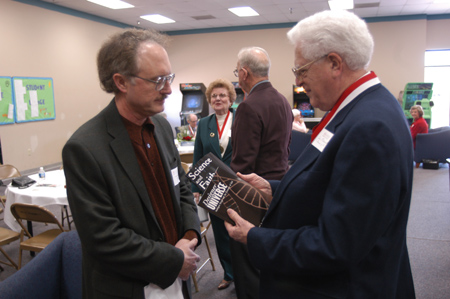 A Union alumnus spoke with Jimmy Davis about his books on science and faith during Homecoming 2004. - Photo by Jim Veneman