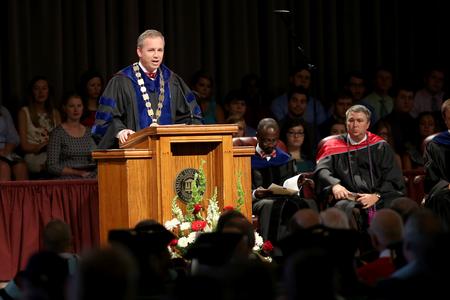 Dub Oliver, president of the university, delivers his address titled "Liberty and Integrity" at Fall Convocation.  - Photo by Kristi McMurry Woody