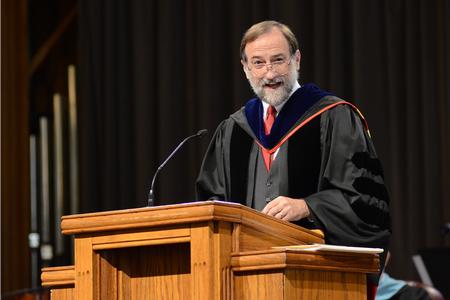 Hal Poe, Chuck Colson professor of faith and culture, gives the first sermon in the Faculty of the Year series in the G. M. Savage Memorial Chapel. - Photo by Emily Stookey