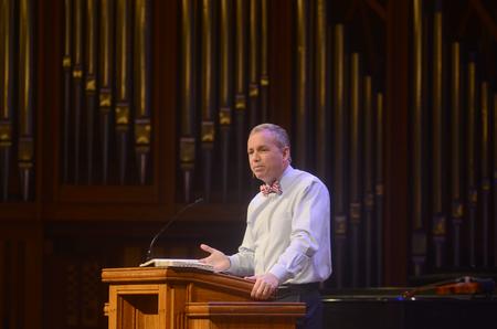 Dub Oliver, president of the university, encourages students during preview day chapel. - Photo by Amanda Rohde
