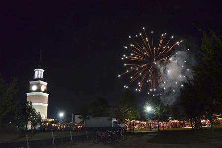 Fireworks are displayed over the Great Lawn and the construction site for the new library to end this year's Family Weekend. - Photo by Emily Stookey