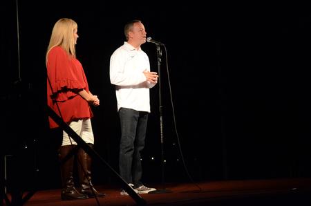 Dub and Susie Oliver, president and first lady of the university, thank students and families for coming out to Union Night and Family Weekend prior to the final feature of the evening, a fireworks show. - Photo by Amanda Rohde