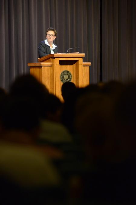 Award-winning Civil War author and historian Elizabeth Varon speaks at the 18th annual Carls-Schwerdfeger History Lecture. - Photo by MiKalla Cotton